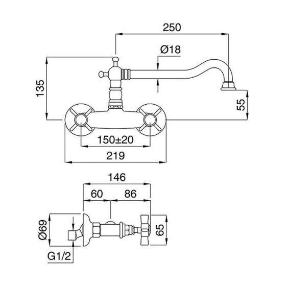 ΜΠΑΤΑΡΙΑ ΚΟΥΖΙΝΑΣ ΤΟΙΧΟΥ PRINCETON INOX 852-110 BUGNATESE